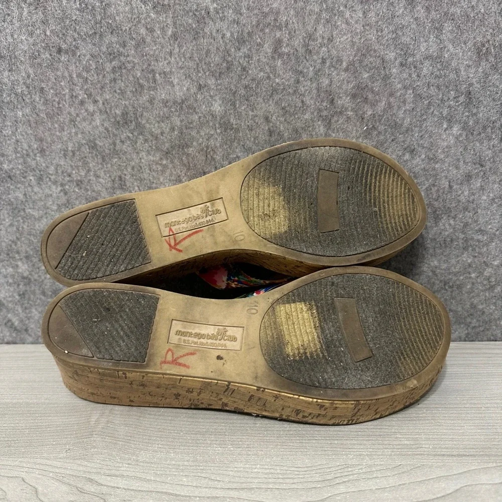 Montego Bay Club Womens Sz 10 Multicolor Floral Cork‎ Wedge Thong Sandals